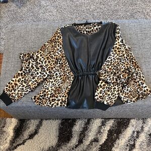 Leopard Print and Black Women's Blouse